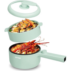Электрическая мини-кастрюля 1.5 л с ручкой и крышкой, антипригарное покрытие, 600 Вт, 20 см, бирюзовая