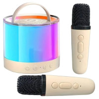 Бежева Bluetooth колонка K52 для караоке, з RGB підсвічуванням