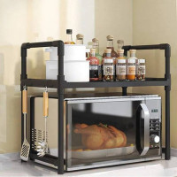 Этажерка-органайзер кухонная настольная металлическая с крючками под микроволновую печь, полка для хранения Этажерка-органайзер кухонная настольная металлическая с крючками под микроволновую печь, полка для хранения