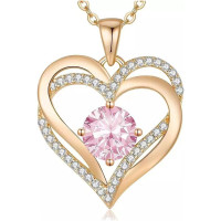 Намисто жіноче з кулоном і рожевим цирконієм Heart Love золоте