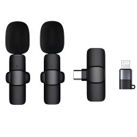 Мікрофони петличні бездротові комплекти з адаптерами Lightning Type-C K9+ Wireless Lavalier чорний