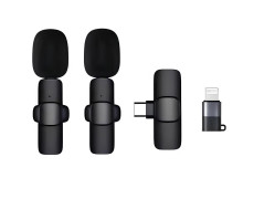 Микрофоны петличные беспроводные комплект с адаптерами Lightning Type-C K9+ Wireless Lavalier черный