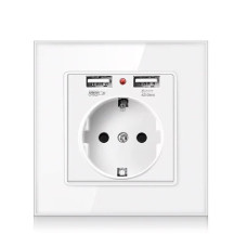 Розетка настінна із заземленням і двома USB-портами біла SIXWGH WH034W