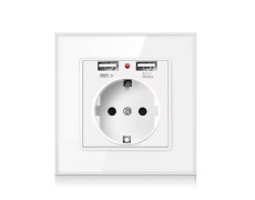 Розетка настенная с заземлением и двумя USB портами белая SIXWGH WH034W