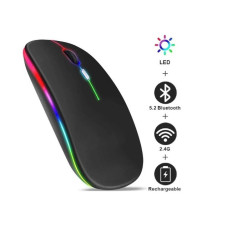 Бездротова миша з акумулятором Bluetooth + 2.4GHz, безшумна, оптична, LED-підсвітка, 1600 DPI