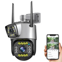 Вулична поворотна IP-камера відеоспостереження 2в1 V380, 4G/LAN, 8MP, подвійний об'єктив, нічне бачення до 50 м