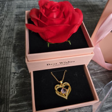 Подарунковий набір "I Love You" з вічною трояндою й кольє з підвіскою у формі серця в подарунковій коробці Рожевий