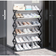 Полиця для взуття складана Shoe Rack на 6 ярусів Чорна алюмінієві труби Розбірна взуття