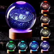 Кришталева куля нічник з LED RGB-підсвіткою і пультом, 3D світильник Чумацький шлях на дерев'яній підставці