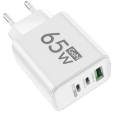 Зарядний пристрій для телефона 65W GaN TRG-185, USB Type-C і A, швидке заряджання Біла