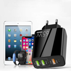 Швидкий зарядний пристрій USB Type-C 65 W на 5 портів, компактний, безпечний, для дому та подорожей, біле