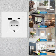 Розетка Folem RZ1 з USB і Type-C, швидка зарядка QC3.0, 220V, настінна, біла