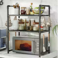 Полиця-стелаж для кухонного посуду з гачками, органайзер для мікрохвильової печі 48х26х71 см