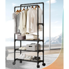 Подвійна підлогова стійка для одягу з полицею для взуття та телескопічним регулюванням висоти AND XL-1484