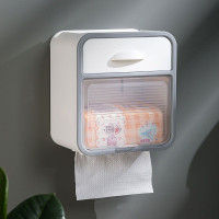 Настінний водонепроникний тримач для туалетного паперу AND-96-20-8PCS з полицею та ящиком, без свердління, білий