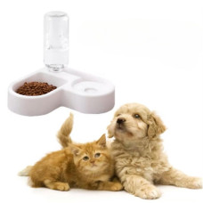 Подвійна миска з автопоїлкою для кішок і собак AND LY-622  годівниця та поїльник 2 в 1 на підставці, кутова, 450 мл