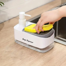 Дозатор для мийного засобу з підставкою для губки 2 в 1, 33371, білий / Диспенсер з органайзером для губки 400+380 мл