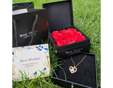 Подарочный набор роз из мыла Best Wishes 9 шт. в черной шкатулке с кулоном-цепочкой Сердце Heart Love