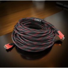 Кабель HDMI-HDMI 15 м із позолоченими контактами та посиленим обплетенням чорний/червоний
