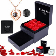 Набір мильних троянд Best Wishes 9 штук у чорній подарунковій коробці з кулоном