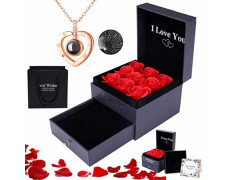 Подарунковий набір троянд із мила Best Wishes 9 шт. у чорній скриньці з кулоном-ланцюжком Серце Heart Love