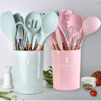 Набір кухонного приладдя 12 предметів Kitchen Set, силіконові кухонні аксесуари з підставкою, кухонний набір ложок і лопаток