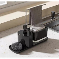 Дозатор для миючого засобу Dish Soap Dispenser чорний, кухонний диспенсер для рідкого мила з підставкою для губки