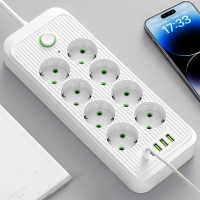 Мережевий подовжувач фільтр живлення на 8 розеток 5 USB розгалужувач розетки з вимикачем 2 м