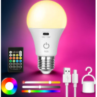 Лампа акумуляторна E27 A65 , LED лампочка RGB, аварійна лампа з пультом, бездротова лампа, лампа з акумулятором та USB зарядкою