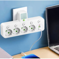 Мережевий фільтр на 4 розетки з USB та Type-C, подовжувач четверник з підсвіткою, мережевий перехідник з вимикачем
